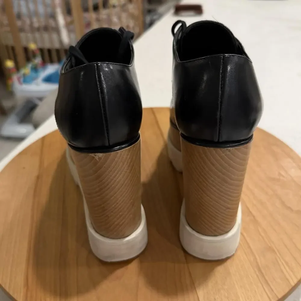 Stella McCartney Heels 7 Elyse Platform Wedge Square Toe Black Office Chic Italy